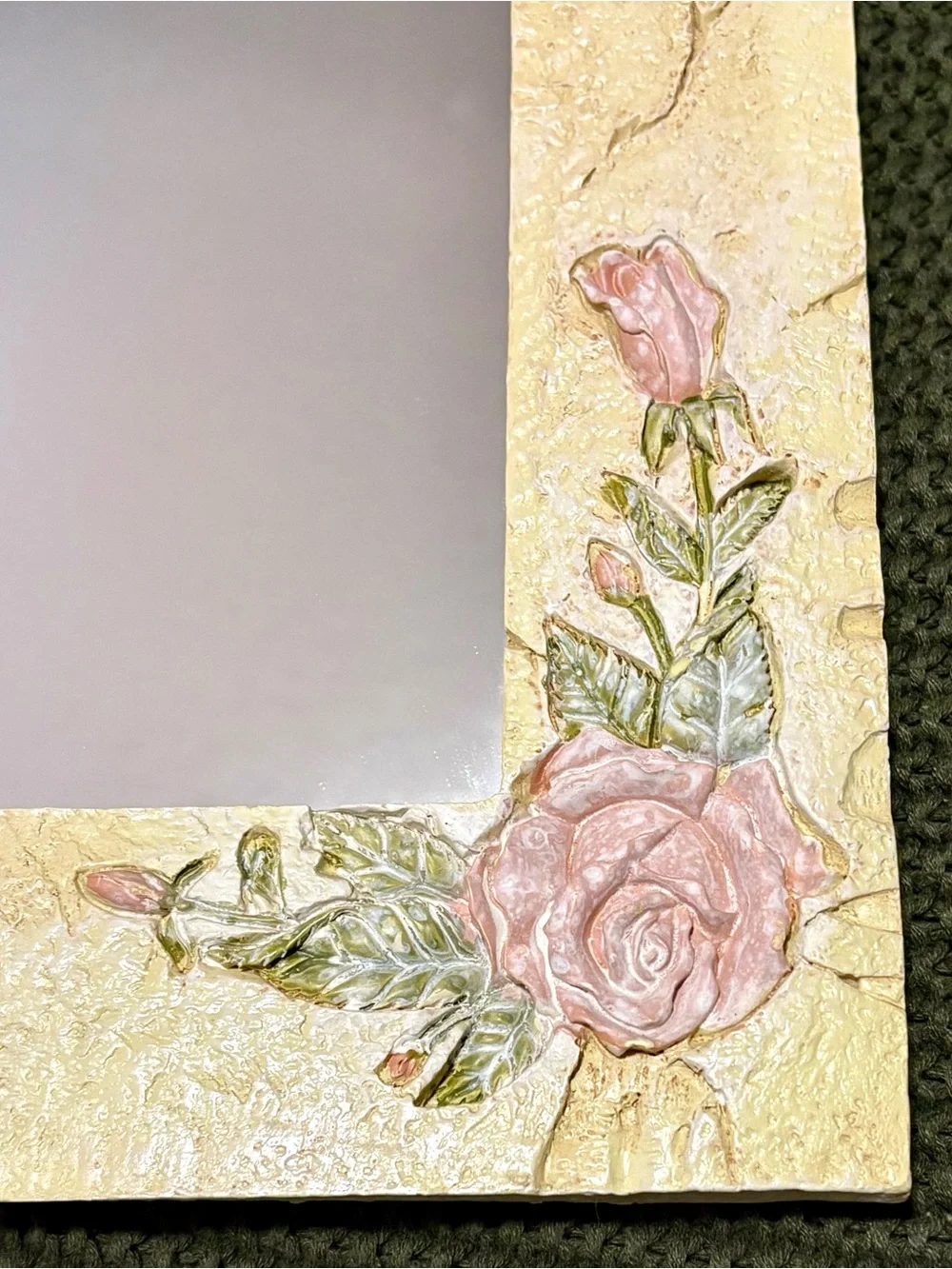 Vintage 90s Shabby Chic Floral Stone Wall Mirror